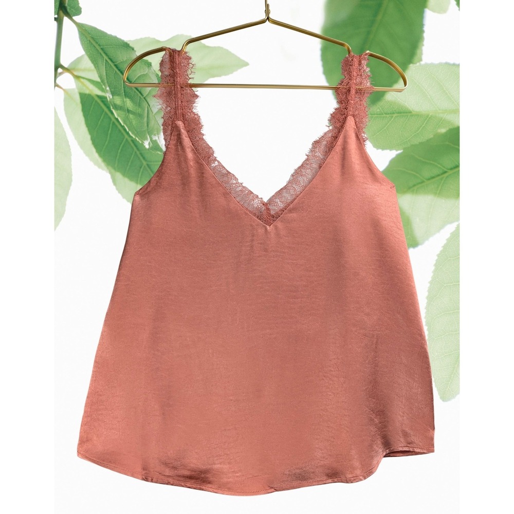 Skies Are Blue Sz M Heavy Satin - Lace Trim Cami Tank Top Copper Colored Women's